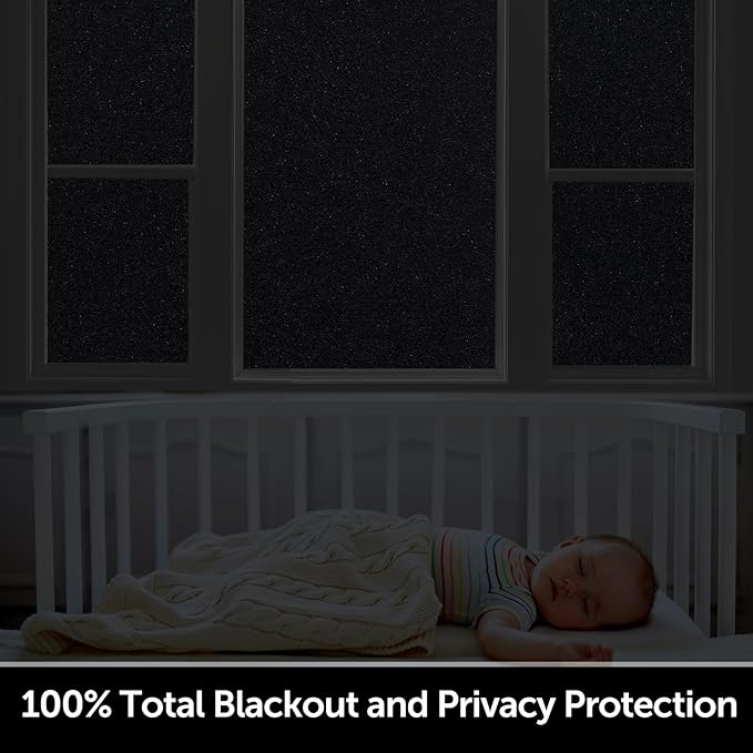 HIDBEA Blackout Window Film,100% Light Blocking Room Darkening Window Privacy Film,Frosted Glass Window Film Heat Control, Removable Window Cover Tint for Day Sleep (Black,17.3in x 13.1ft)