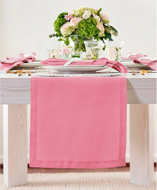 Solino Home Linen Table Runner 108 Inches Long - 100% Pure Linen Pink Carnation Table Runner 14 x 108 Inch for Halloween - Fete