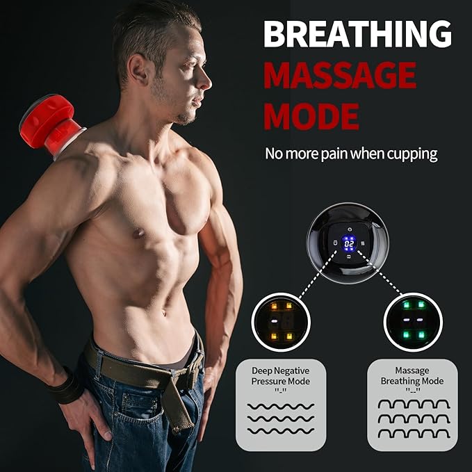 Smart Cupping Massage Therapy Set 2 Pcs, Electric Therapy Massager Kit, Therapy Device, Gua Sha Massage Tool for Pain Relief, Neck Shoulder Back Muscle Soreness (Red)