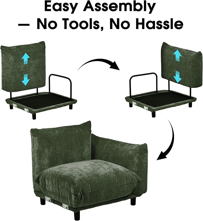 Modern Minimalist Chenille Modular Sectional Sofa, Oversized Couch and Loveseat Set with Thick Cushions, Upholstered Sofa for Small Spaces, Living Room, Bedroom, Office, Apartment(Green,75" Loveseat)