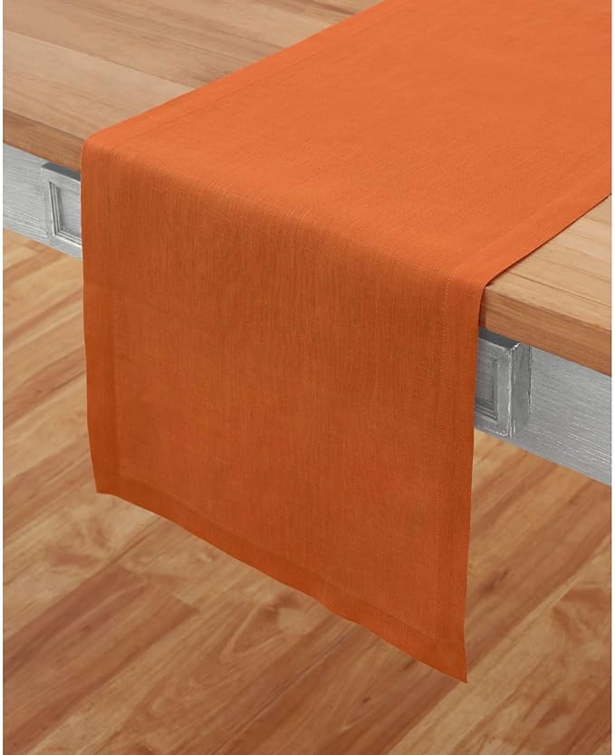 Solino Home Linen Pumpkin Table Runner 60 Inches - 100% Pure Linen Farmhouse Short Table Runner 14 x 60 Inch Ideal for Dresser and Coffee Tables - Fete - Fall, Autumn, Halloween, Thanksgiving