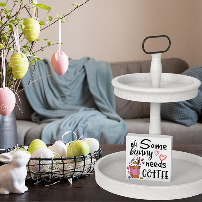 Rustic Farmhouse Easter Country Home Office Coffee Tables Desk Decor Coffee Bar Some Bunny Needs Coffee Sign Cubicle Shelf Tiered Tray Decor Gift Ideas 5 X 5 Inch