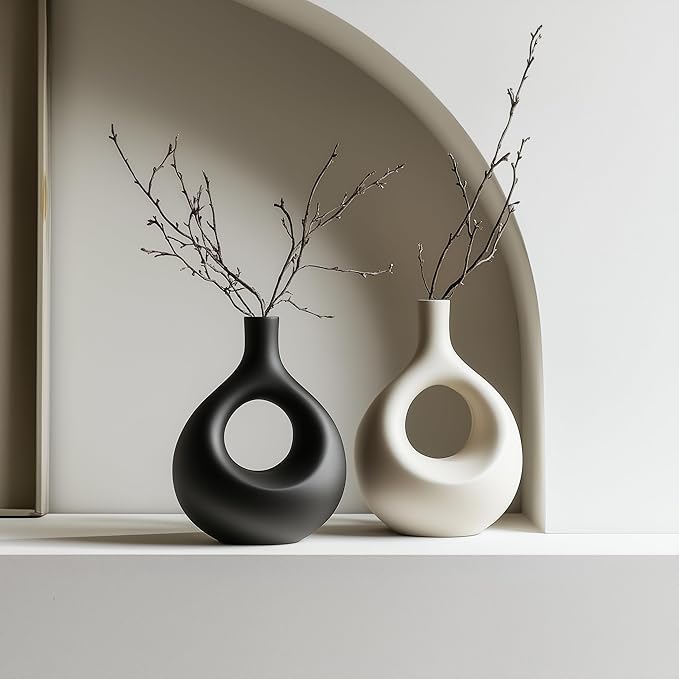 NOBULA Ceramic Bagel Vases C5 – Thoughtful for Mom – Elegant Set of 2 for Living Room, Bedroom or Table – Modern Home Decor She’ll Love – Perfect for Flowers & Plants