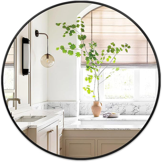Fabuday Black Circle Mirror for Wall Decor 18 Inch - Bathroom Round Mirror with Matte Frame, Small Circular Mirrors for Entryway, Hallyway, Living Room, Bedroom