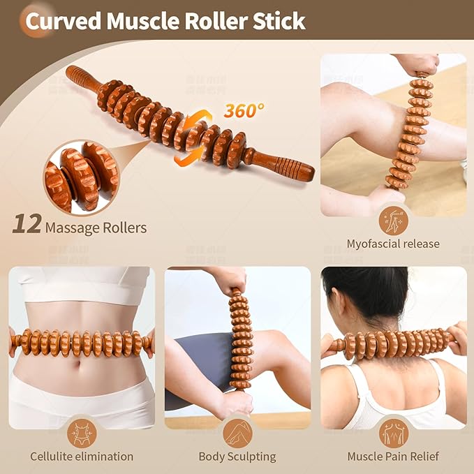 Wood Therapy Massage Tools 5-in-1 Lymphatic Drainage Massager for Muscle Pain Relief Maderoterapia Kit, Anti-Cellulite, Body Shaping&Contouring (set1)
