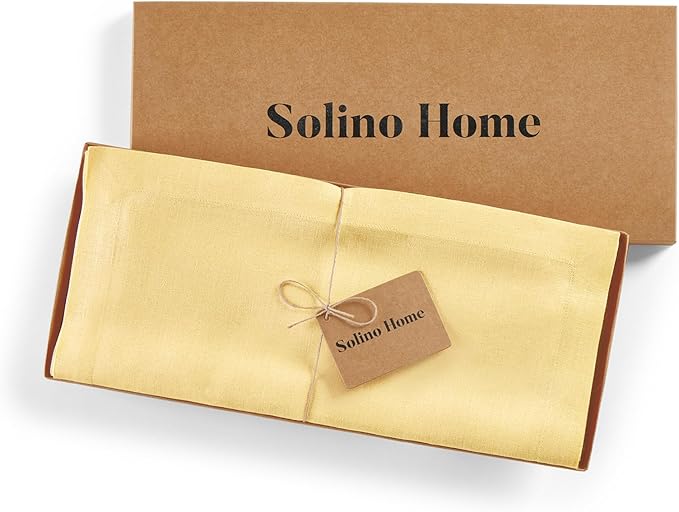 Solino Home Linen Table Runner 48 Inches - 100% Pure Linen Golden Straw Table Runner 14 x 48 Inch Ideal for Dresser and Coffee Tables - Fall, Autumn, Thanksgiving - Fete