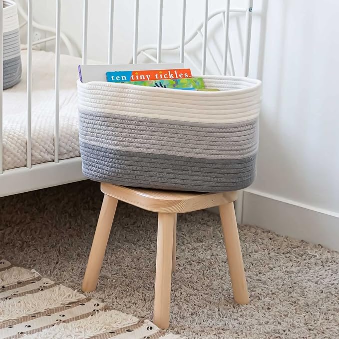 OrganiHaus Woven Storage Baskets for Organizing, Cotton Rope Organizer Bins for Shelves, Closet & Nursery, Dog Toy Basket, Decorative Bins for Toys, Towels & Books - 15x10x9, Grey