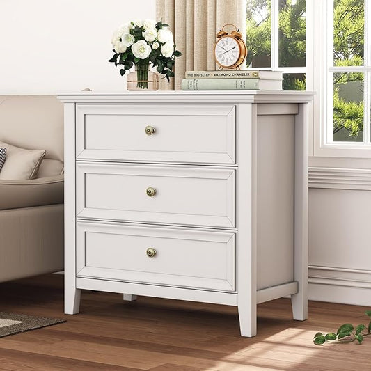 BLANKSPACE White Dresser, 3 Chest Drawer Dresser for Bedroom, Large Capacity Nightstand, Modern Wood Cabinet for Bedroom, Living Room, Closets