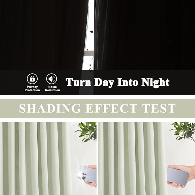 Vision Home Soft Green Pinch Pleated Full Blackout Curtains Linen Blended Room Darkening Window Panels 84 inch for Living Room Bedroom Thermal Insulated Pinch Pleat Drapes with Hooks 60" Wx84 Lx1