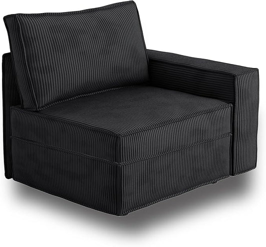 HOOOWOOO Modular Sectional Sofa Couch,Matching Free Combination Cloud Couch Right Arm Chair(Black Corduroy)