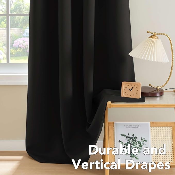 H.VERSAILTEX Black Blackout Curtain Blinds Kitchen Curtains Energy Smart Decoration Thermal Insulated Blackout Curtains for Bedroom/Small Window,2 Panels,Grommet,52 by 63 Inch