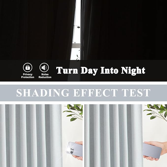 Vision Home Blue Fog Pinch Pleated Full Blackout Curtains Linen Blended Room Darkening Window Curtains 112 inch for Living Room Bedroom Thermal Insulated Pinch Pleat Drapes with Hooks 60" Wx112 Lx1
