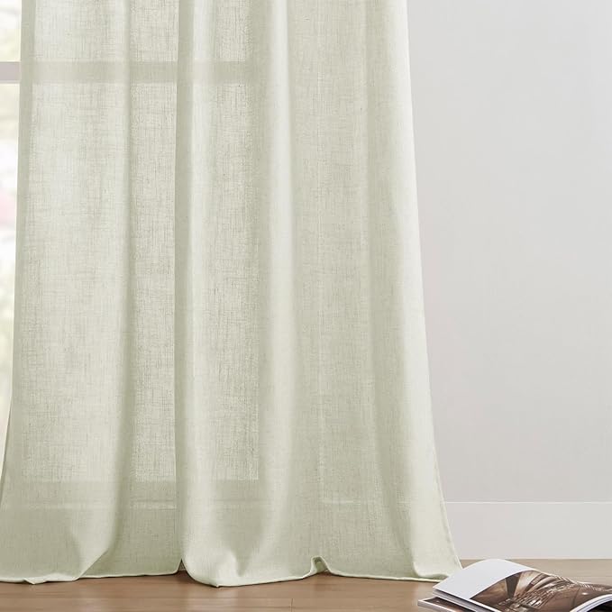 Joydeco Linen Curtains 90 Inch Length 2 Panel Sets,Light Filtering Curtains for Bedroom 52 Inch Wide Living Room Drapes with Back Tabs & Rod Pockets (W52 x L90 Inch, Oatmeal)