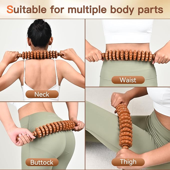 Wood Therapy Massage Tools, Wooden Massage Roller Stick, Lymphatic Drainage Tool, Curved Wood Muscle Massage Roller Used to Relieve Muscle Soreness and Body Shaping