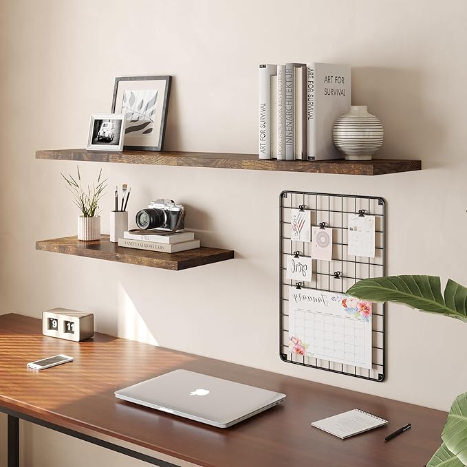 Wall Shelf Set of 2, Rustic Brown Floating Shelves 30 in W x 10 in D x 1 in H, Wooden Floating Wall Shelf with Invisible Brackets for Living Room/Bedroom/Bathroom/Kitchen Storage and Decor