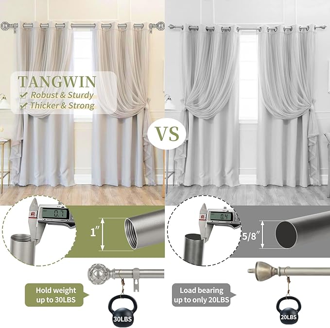 Silver Farmhouse Curtain Rods for Windows:Heavy Duty Adjustable Curtain Rod for Bedroom Living Room,Boho Decorative Rustic Drapery Rods with Vintage Coastal Finial,Antique Silver 2 Pack 18-45"