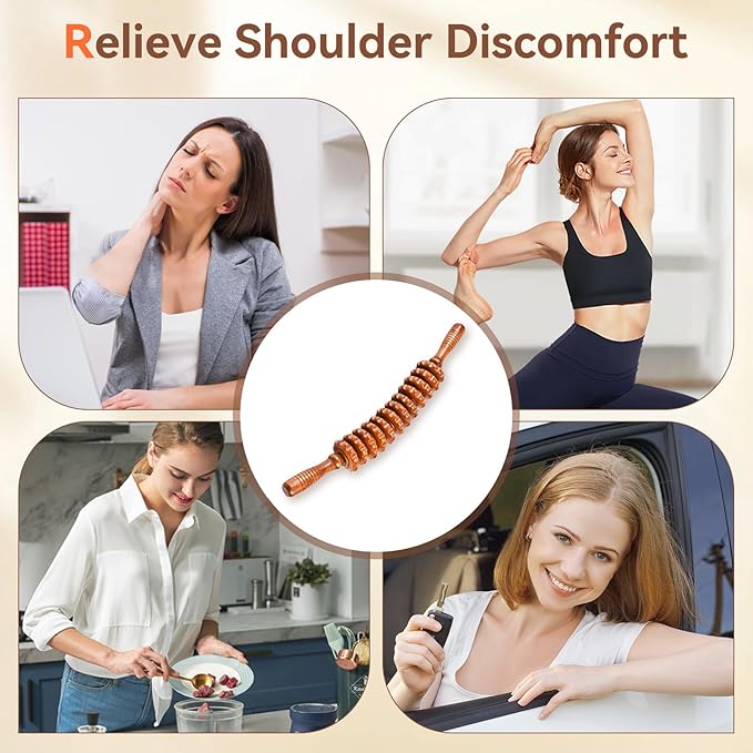Wood Therapy Massage Tools, Wooden Massage Roller Stick, Lymphatic Drainage Tool, Curved Wood Muscle Massage Roller Used to Relieve Muscle Soreness and Body Shaping
