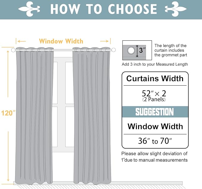 ChrisDowa Blackout Curtains 120 inches Long for Bedroom - 2 Panels Set Grommet Thermal Insulated Room Darkening Curtains for Living Room (Grey, 52 x 120 Inch)