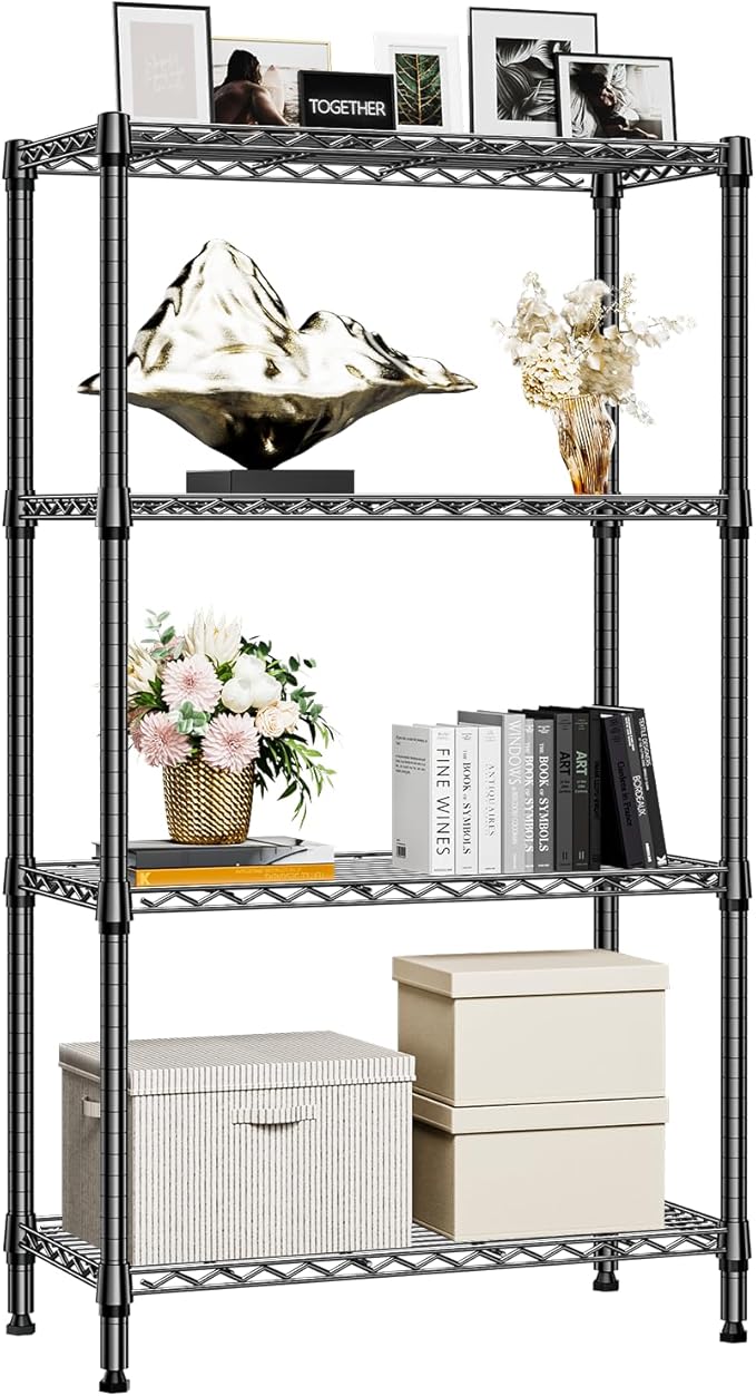 1000 lbs 4 Tier Shelf Metal Storage Shelves Shelving Wire Rack Heavy Duty Closet Organizers for Garage Kitchen Bathroom Laundry Black 15.7" D x 33.5" W x 59.5" H