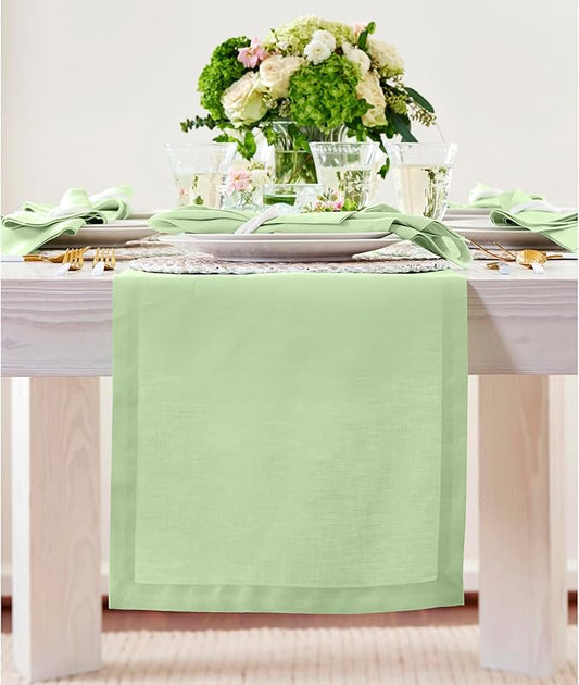 Solino Home Linen Table Runner 72 Inches Long - 100% Pure Linen Pastel Green Table Runner 14 x 72 Inch - Fete