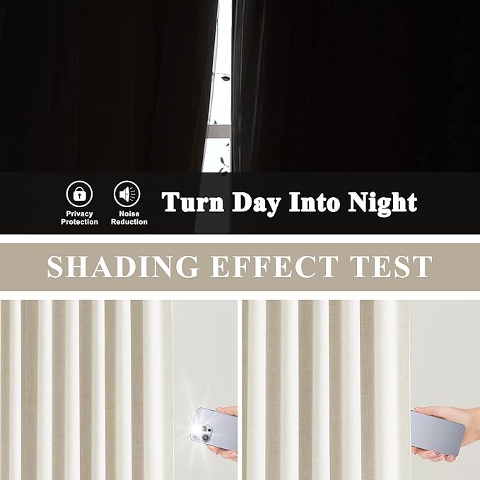 Vision Home Natural Pinch Pleated Full Blackout Curtains Linen Blended Room Darkening Window Curtains 102 inch for Living Room Bedroom Thermal Insulated Pinch Pleat Drapes with Hooks 60" Wx102 Lx1