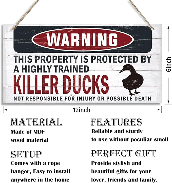 Warning Sign, Killer Ducks Warning Wood Plaque Sign, Funny Door Signs, Decorative Wood Hanging Suspension Plaque, Farmhouse Wooden Wall Decor, Outdoor Hanging Wooden Signs