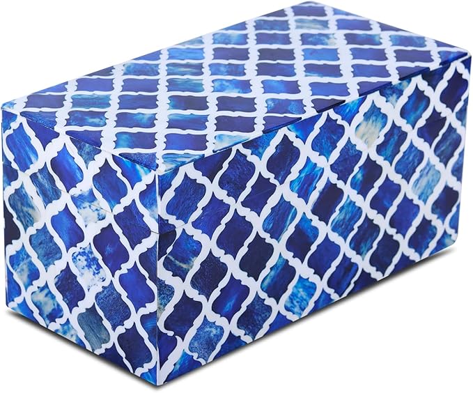Handicrafts Home Handmade Moroccan Pattern Inspired Decorative Box - Large Storage Organizer for Neck Chains, Watches, Memory Keepsakes - Boho Style Treasure Box, Multipurpose Gift - Blue, 10x5x5