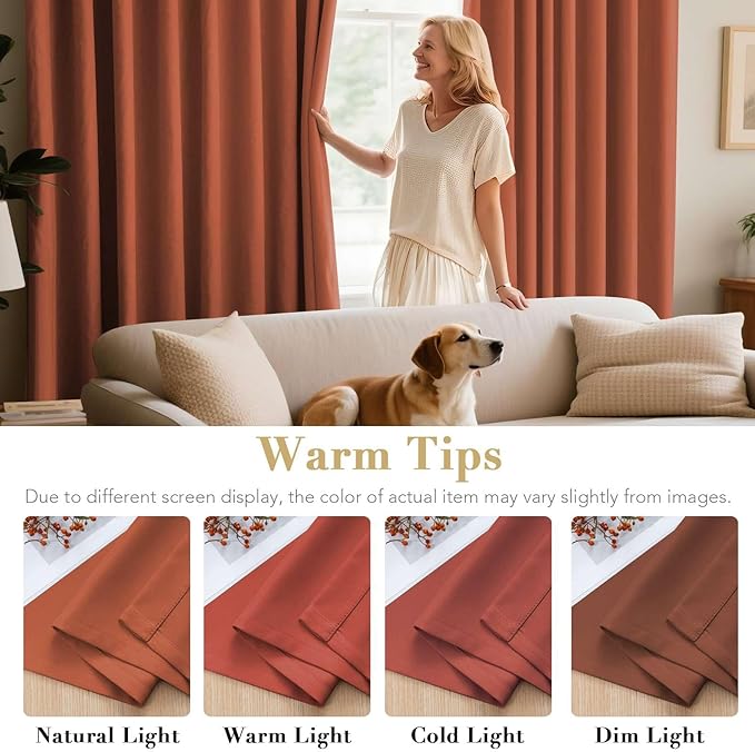 H.VERSAILTEX Blackout Curtains for Bedroom Thermal Insulated Room Darkening Living Room Curtains 63 Inch Long Grommet Privacy Protection Window Curtain Panels/Drapes for Nursery,2 Panels,Orange