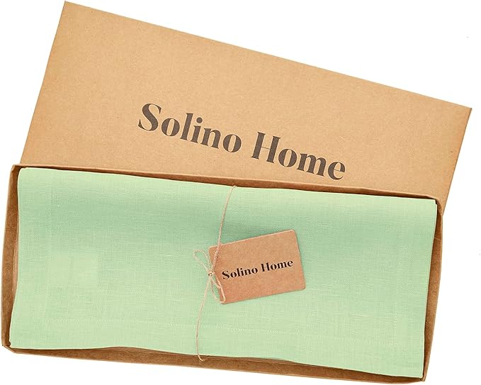 Solino Home Linen Table Runner 72 Inches Long - 100% Pure Linen Pastel Green Table Runner 14 x 72 Inch - Fete