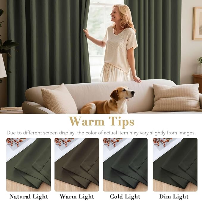H.VERSAILTEX Ultra Soft Microfiber Thermal Insulated Antique Copper Grommet Blackout Curtains/Window Treatment Draperies 52 by 72 - Inch for Living Room/Bedroom, Set of 2 - Olive