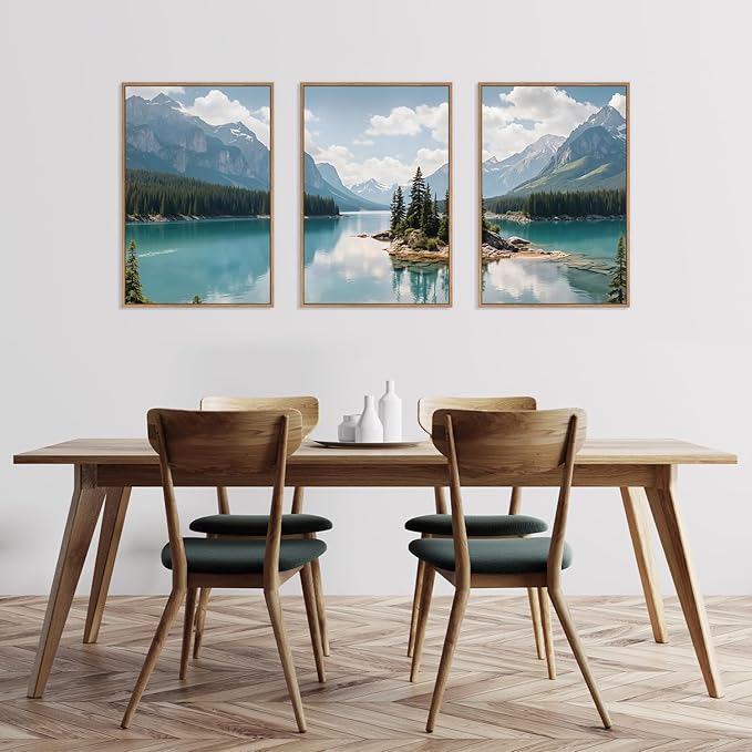 HLNIUC Large Mountain Lake Framed Canvas Wall Art Set,Beautiful Nature Landscape Wall Decor,Lake Forest and Mountain Scenery Art Print,Modern Scenic Wall Painting for Living Room,Bedroom - 16”x24”x3