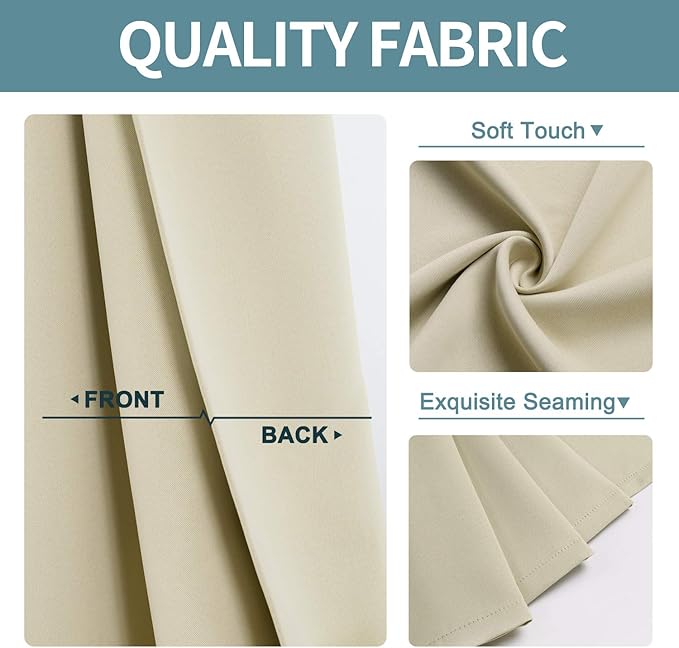 ChrisDowa Small Window Curtains 50 inches Long for Bedroom - Grommet Short Thermal Insulated Room Darkening Curtains for Kitchen (2 Panels, Beige, 29 x 50 Inch)