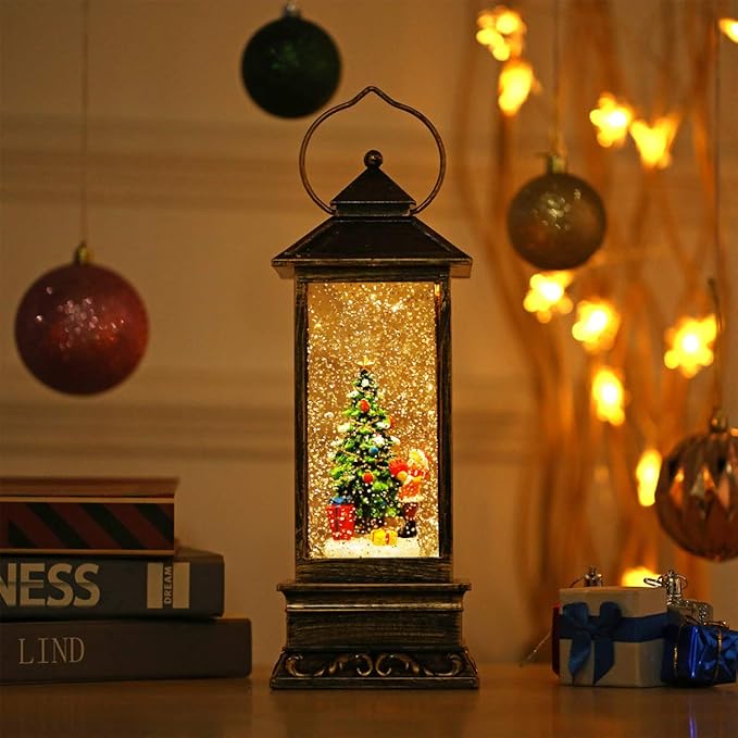 House & Garden Decoration,Christmas Lantern with 8 Pieces of Music,Sparkling Crystal Keep Circling Around The Snowman Families Music Box as a (Christmas Tree)