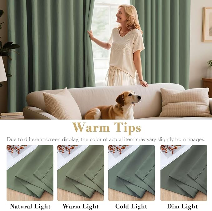 H.VERSAILTEX Room Darkening Curtains for Living Room Light Reducing Thermal Insulated Window Treatment Panels/Drapes Grommet Top 2 Panels Green Bay - 52 x 96 Inches