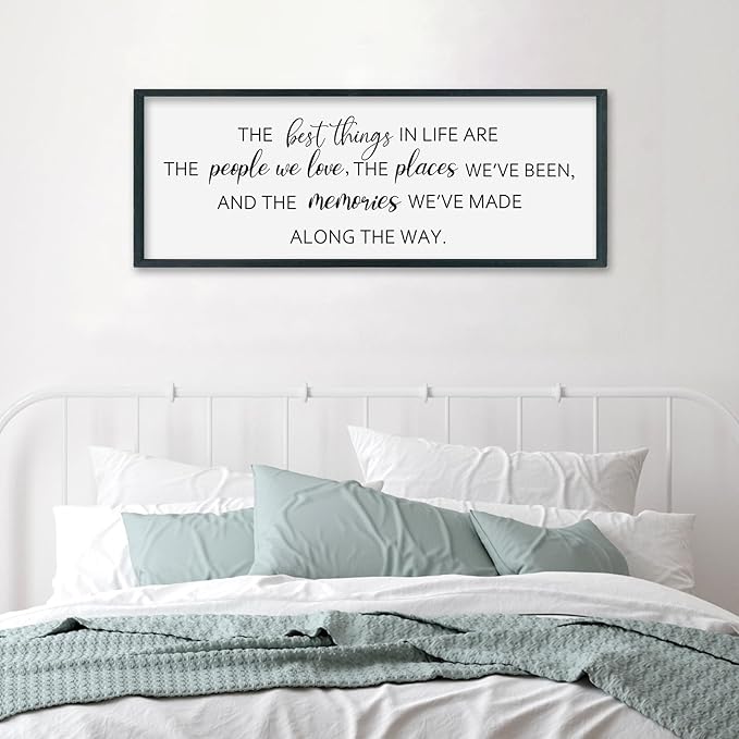 SRSZHIYUE The Best Things in Life Sign Wall Decor Art 40"×15" for family Home Bedroom Adventure Large Wood Framed Wall Hanging (Black)