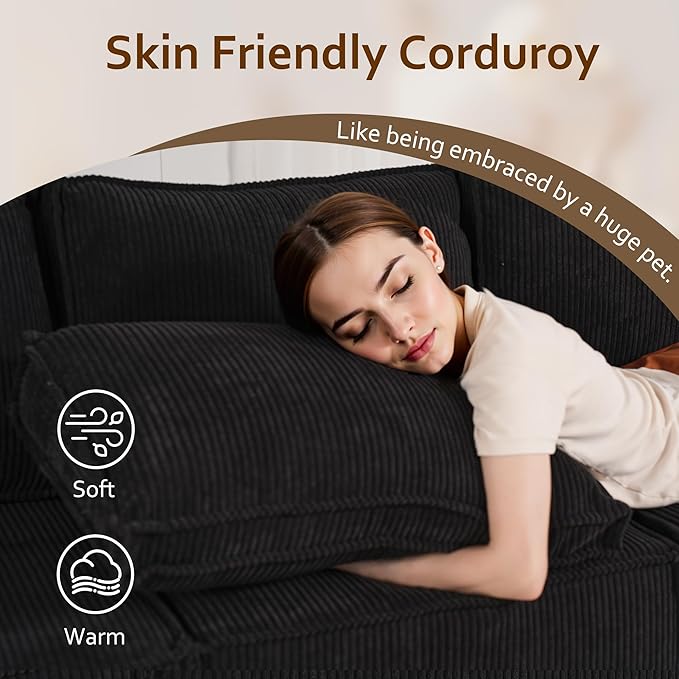 HOOOWOOO Modular Sectional Sofa Couch,Matching Free Combination Cloud Couch Armless Chair(Black Corduroy)