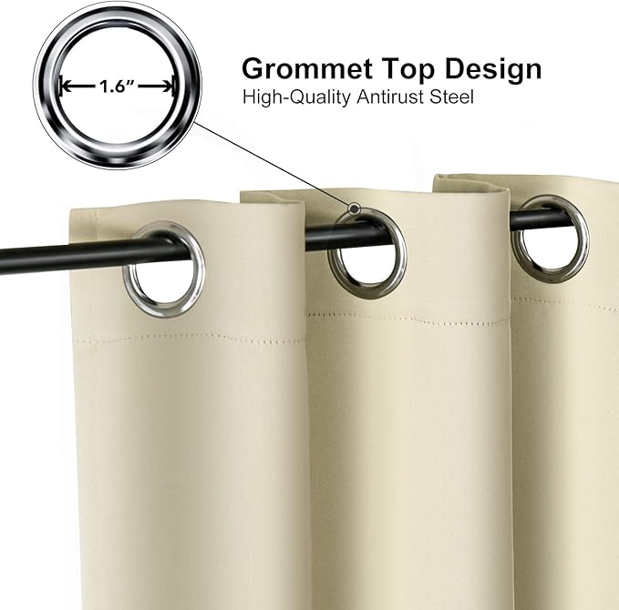 ChrisDowa Small Window Curtains 50 inches Long for Bedroom - Grommet Short Thermal Insulated Room Darkening Curtains for Kitchen (2 Panels, Beige, 29 x 50 Inch)