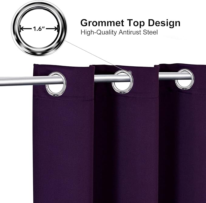 ChrisDowa Grommet Blackout Curtains for Bedroom and Living Room - 2 Panels Set Thermal Insulated Room Darkening Curtains (Royal Purple, 52W x 72L)