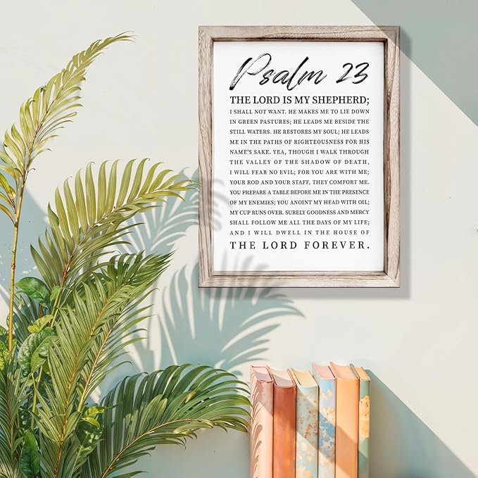 Christian Wooden Sign, Bible Verse Wall Art, Rustic Wooden Plaque, Home Church Decor, Christian Framed Wall Plaque Sign 15 * 11.5 inches, The Lord is My Shepherd