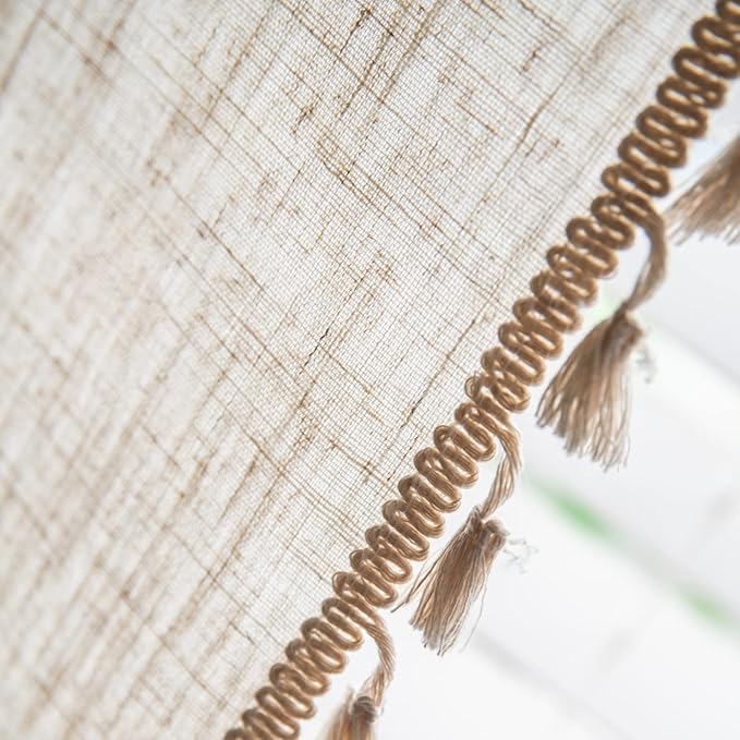 Sutuo Home Boho Curtain 63 Inches Long for Bedroom, Natural Linen Look Textured Burlap Rod Pocket Chic Semi Blackout Bohemian Handmade Tassels Window Treatment for Living Room, 1 Panel 59" W x 63" L