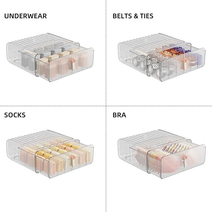Socks Underwear Drawer Organizer Dividers, 16 Cell Stackable Closet Organizer, Plastic Underwear Drawer Storage for Clothing, Baby Clothes, Bra, Ties, Belts