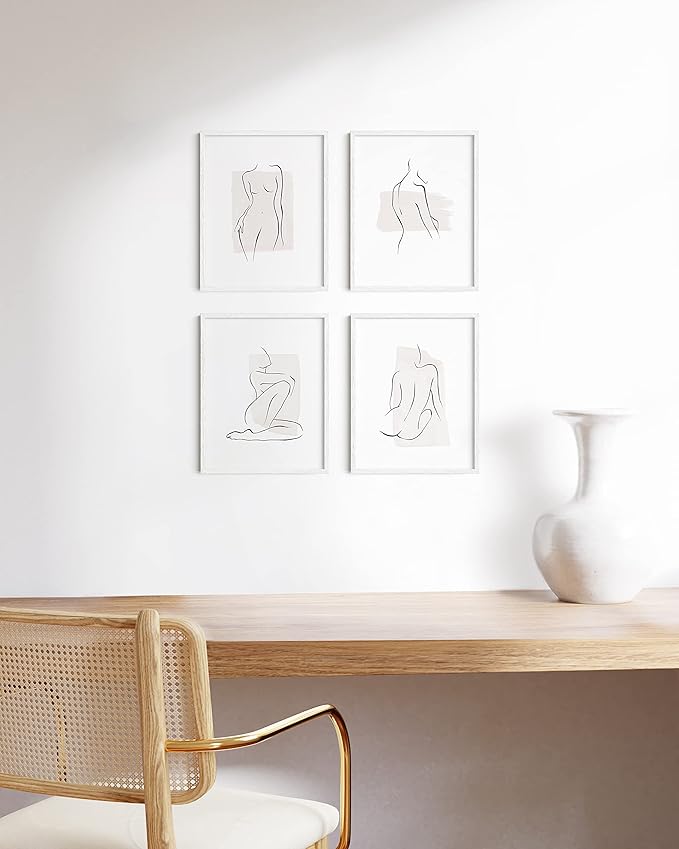 HAUS AND HUES 11x14 White Picture Frames Set of 4-11x14 White Frames Sets for Wall Collage, 11x14 Picture Frames and White Photo Frames, Wall Frame Set White and Wood Frames 11x14 (White Oak)
