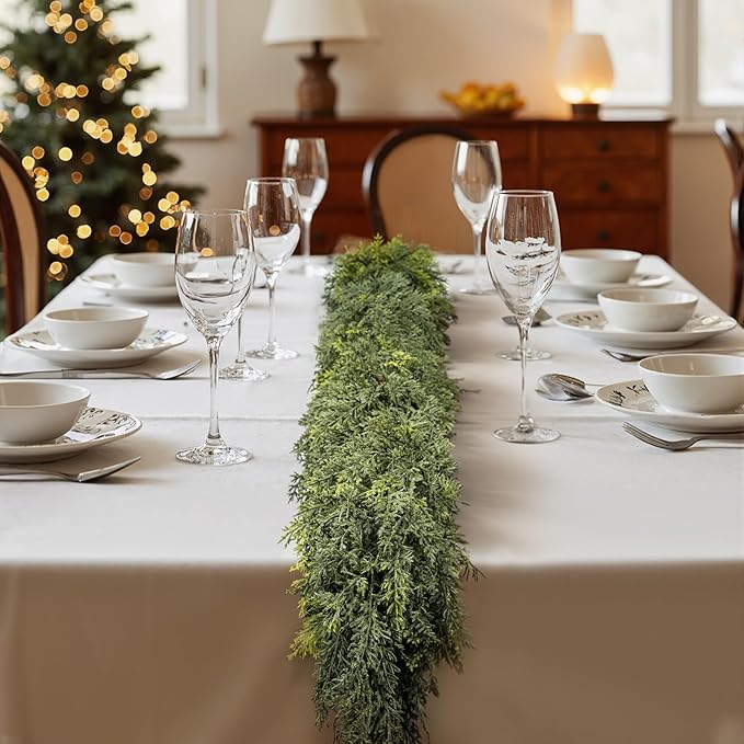 9 ft Christmas Garland, Cedar Garland, Real Touch Cypress Garlands, Green Artificial Greenery Garland for Mantel Indoor Outdoor Christmas Decorations