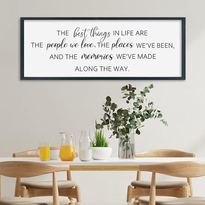SRSZHIYUE The Best Things in Life Sign Wall Decor Art 40"×15" for family Home Bedroom Adventure Large Wood Framed Wall Hanging (Black)