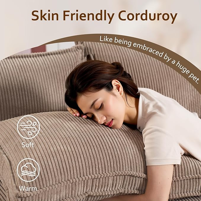 HOOOWOOO Modular Sectional Sofa Couch,Matching Free Combination Cloud Couch Armless Chair(Camel Corduroy)