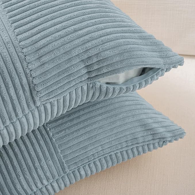 Fancy Homi Set of 2 Light Blue Lumbar Decorative Throw Pillow Covers 12x20 Inch for Living Room Bedroom Couch Bed Sofa, Soft Striped Corduroy Coastal Blue Rectangle Accent Cushion Case 30x50 cm