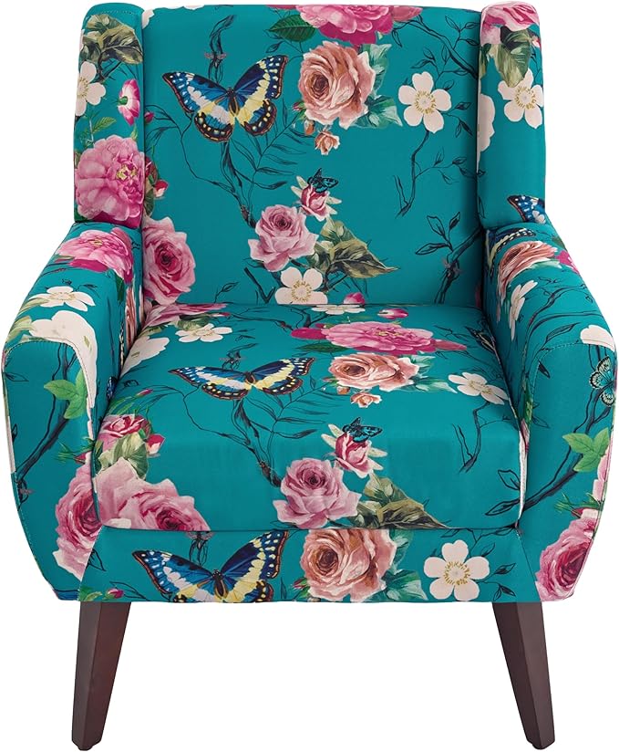 UIXE Floral Accent Chair, Modern Upholstered Armchair in Fabric for Living Room, Comfy Club Arm Chairs Single Sofa Button Tufted Bedroom Reading Seat - Pattern Blue, Set of 2