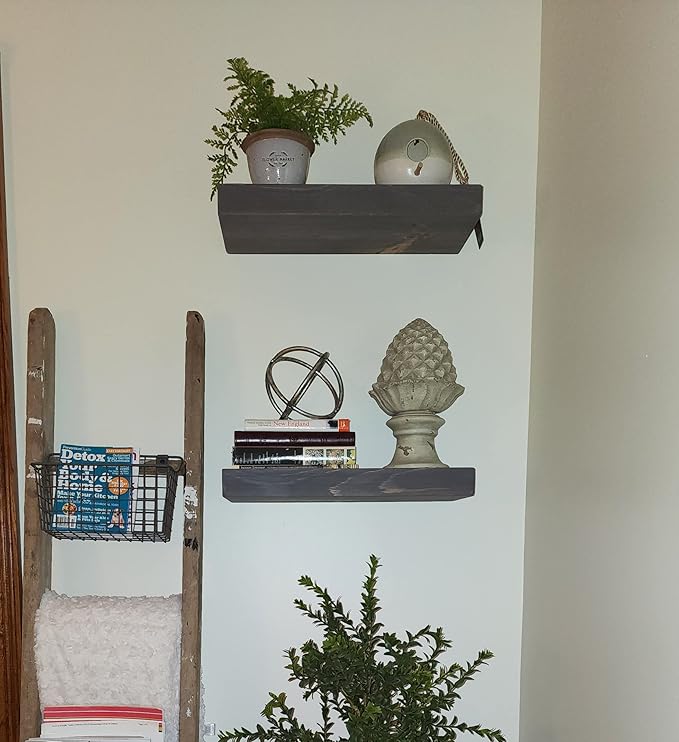 Joel's Antiques - 18 Inch Wooden Floating Shelves for Wall - 18x8x2 in - Made of Natural Wood - Short Heavy Duty Rustic Wall Shelves for Bedroom - Perfect for Living Room, Kitchen - Grey