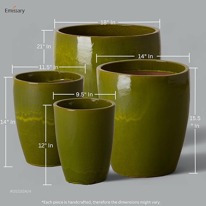 Emissary Bullet 9.5 in. Green Ceramic Round Planter (9.5 in. L x 9.5 in. W x 12 in. H) with Drainage Hole