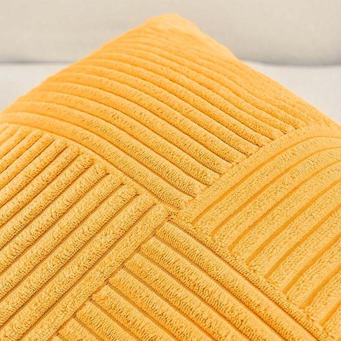 Fancy Homi 2 Packs Gold Yellow Euro Decorative Throw Pillow Covers 26x26 Inch for Couch Bed Sofa, Rustic Farmhouse Boho Home Decor, Soft Corss Corduroy Patchwork Textured Square Cushion Case 66x66 cm